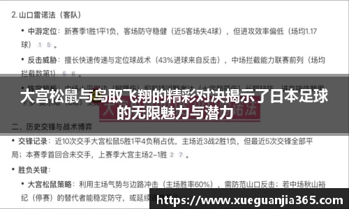 大宫松鼠与鸟取飞翔的精彩对决揭示了日本足球的无限魅力与潜力